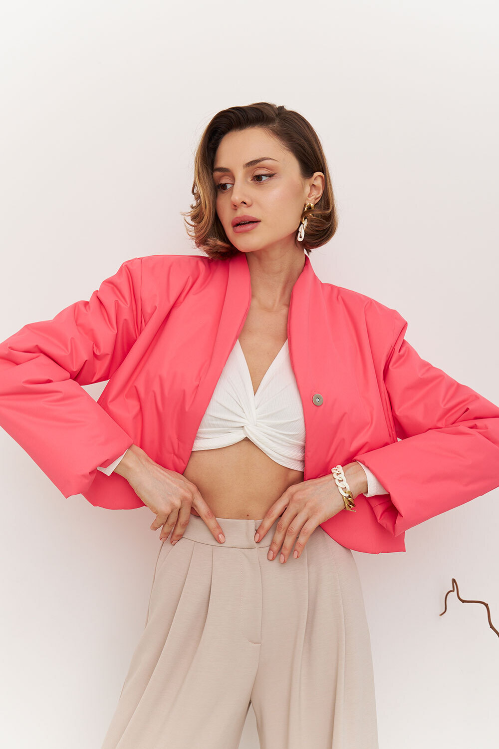 

Куртка с подплечниками ярко-розового цвета, Розовый, Куртка с подплечниками ярко-розового цвета