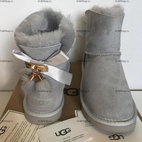 Серые женские угги с лентами UGG Bailey Bow 2 Mini