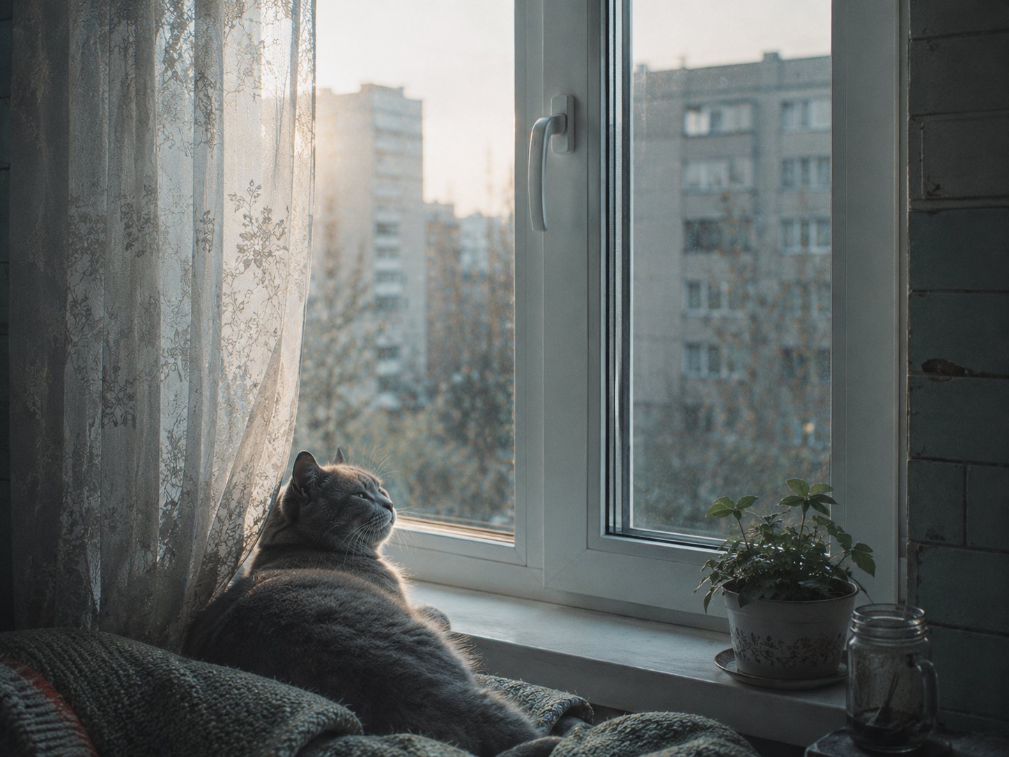 Кот у пластикового окна