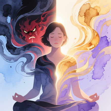 <img src="inner-witness-mindful-observation-peace.jpg" alt="Person in meditation experiencing inner peace through mindful observation without judgment transforming emotions with compassionate awareness">