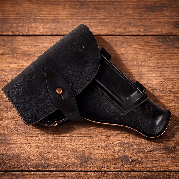 Поясная кобура для ПМ лежит на столе Поясная кобура для ПМ лежит на столе