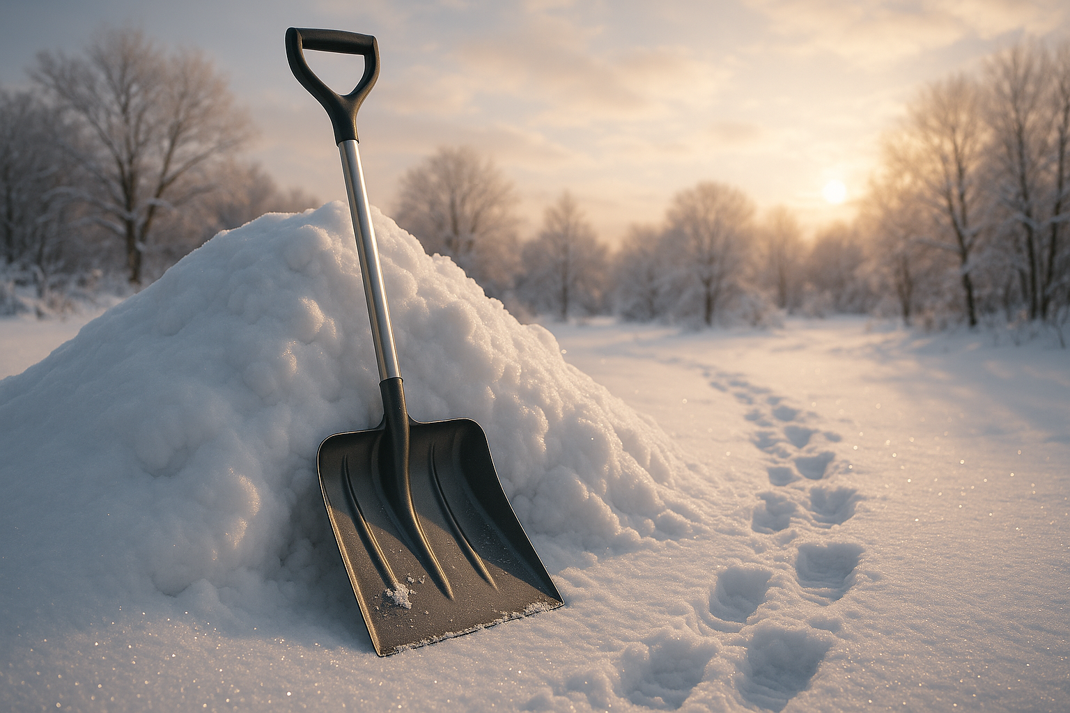 Алюминиевая снегоуборочная лопата с деревянным черенком