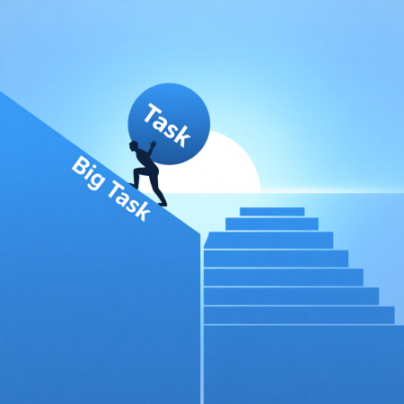 <img src="task-breakdown-microsteps.jpg" alt="Breaking down big task mountain into small manageable steps staircase">