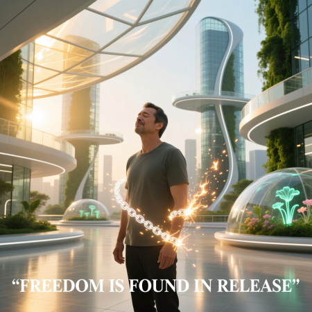 <img src="release-guilt-burden-2026.jpg" alt="A person symbolically breaking glowing chains of guilt and feeling relief in a futuristic 2026 setting">