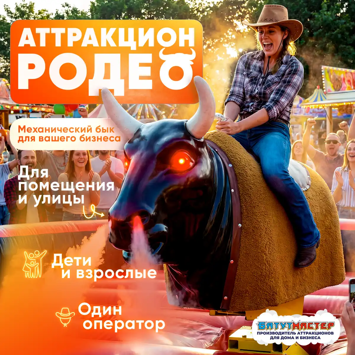 Аттракцион родео механический бык для бизнеса