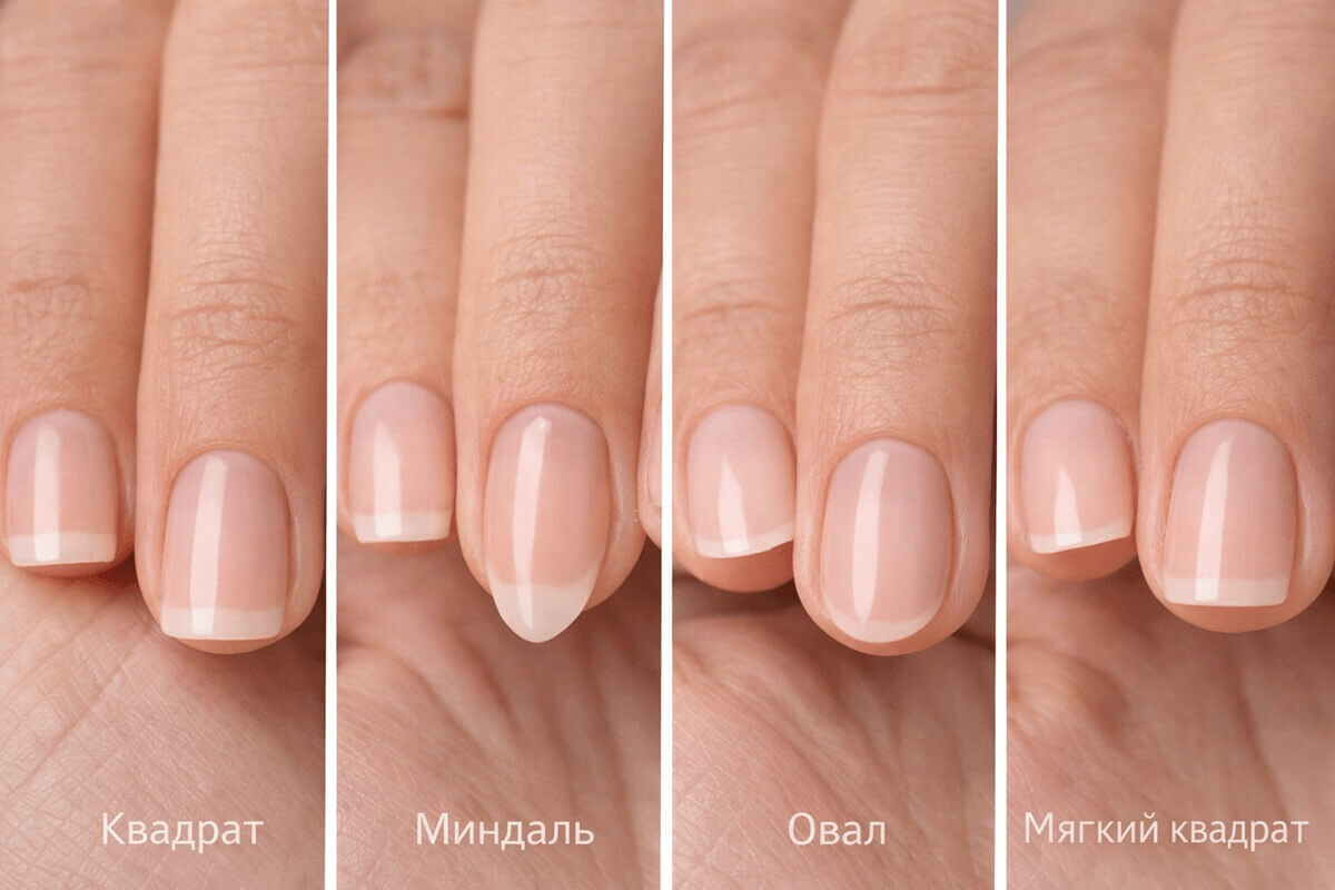 Формы ногтей: квадрат, миндаль, овал и мягкий квадрат &mdash; сравнение на натуральных ногтях, чистый маникюр без покрытия
