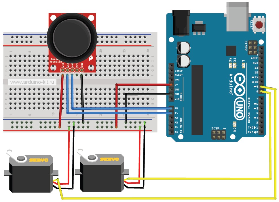 Arduino проект 18: Обрабатываем данные от джойстика. Управление Pan/Tilt Bracket с помощью джойстика