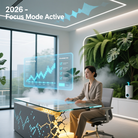 <img src="overcoming-procrastination-2026.jpg" alt="Person overcoming procrastination in a futuristic 2026 workspace, breaking through barriers to achieve goals">