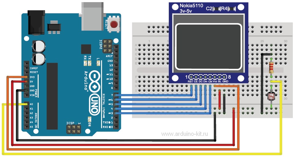 Arduino проект 16: Графический индикатор. Подключение дисплея Nokia 5110