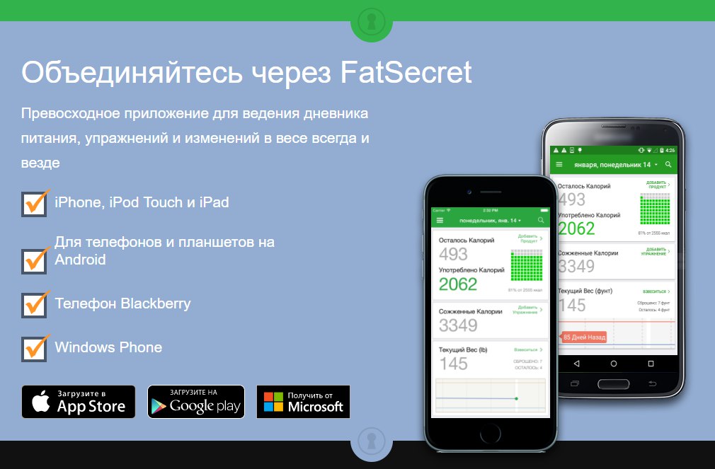FatSecret счетчик ккал для похудения