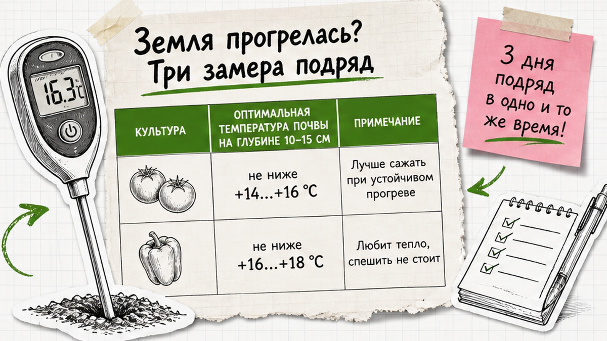 Таблица: температура почвы для томатов и перца — три замера подряд