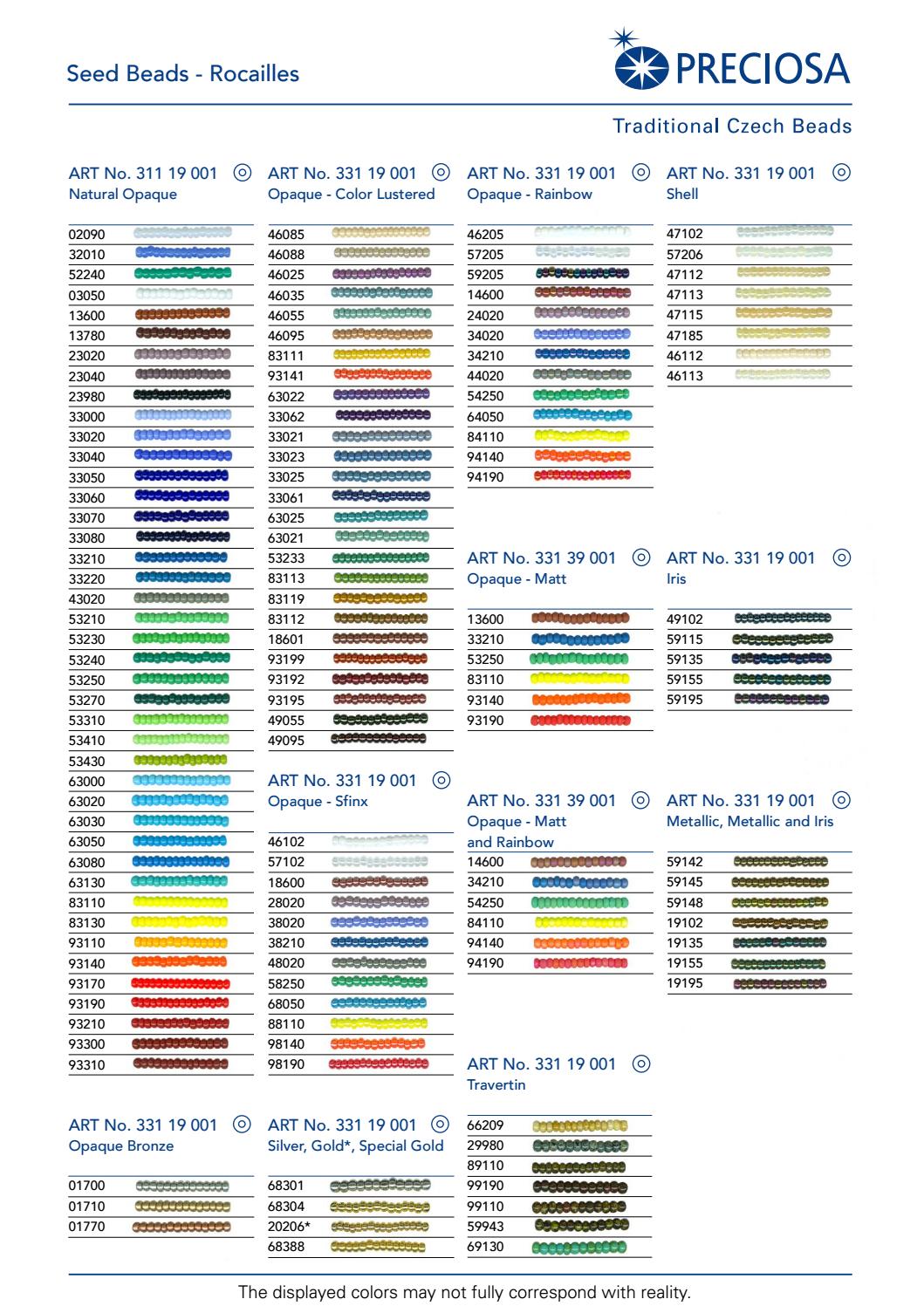 Каталог-Палитра Цветов чешского бисера Preciosa, год ( на ламинированных листах) | ARHIBIS