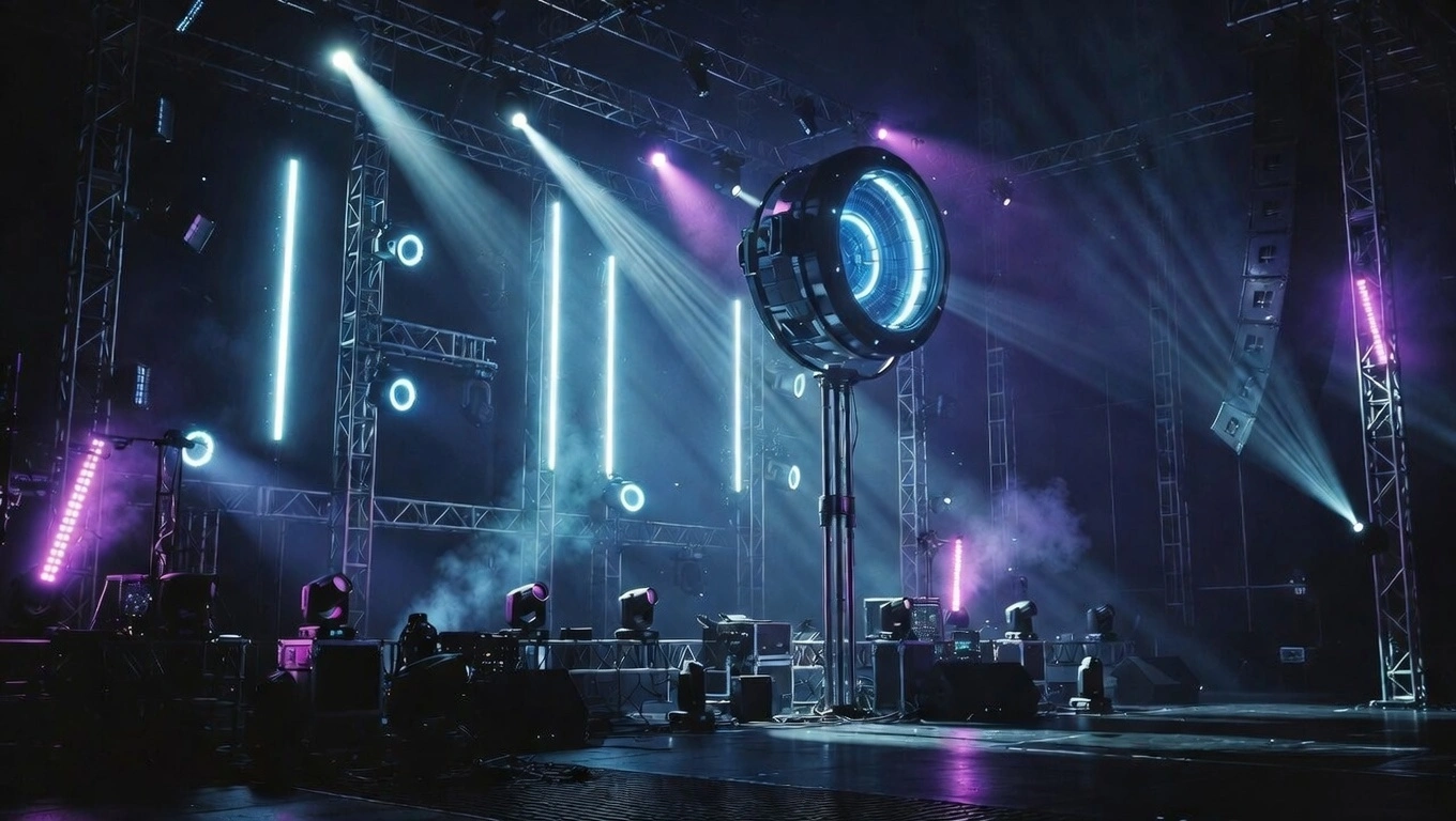 Фоновая фотография сценического оборудования и концерта ZUMEN