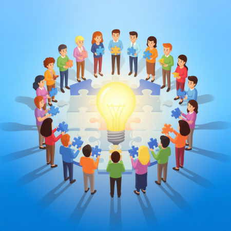 <img src="community-accountability-support.jpg" alt="Community group holding puzzle pieces forming light bulb accountability support">