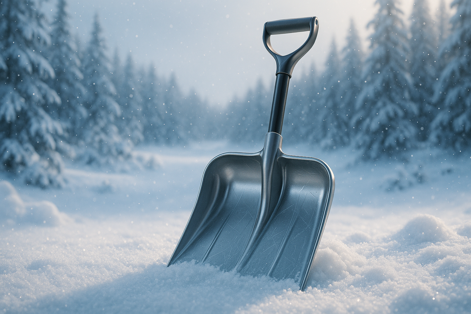 Пластиковая лопата для уборки снега с металлическим наконечником и деревянным черенком — легкая, морозостойкая, удобная для расчистки территории