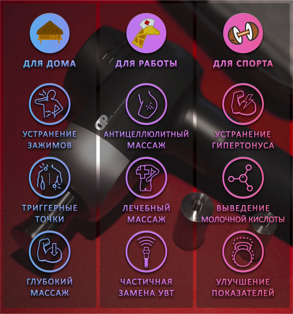 профессиональный перкуссионный массажёр DP Pro 6 цели применения