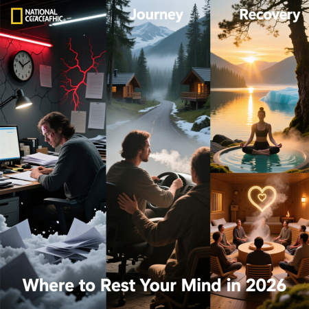 <img src="rest-mind-wellness-centers-2026.jpg" alt="Where to rest your mind in 2026: wellness centers, retreat programs, and psychological recovery through therapy and nature">