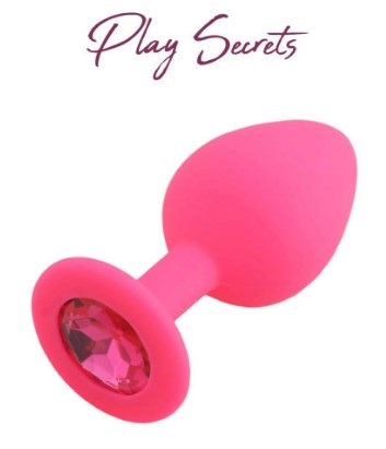 Анальная пробка Play Secrets, Средняя, розовая_ с красным кристаллом