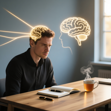 <img src="deep-focus-concentration.jpg" alt="Man in deep focus at organized workspace demonstrating mental concentration and attention management">