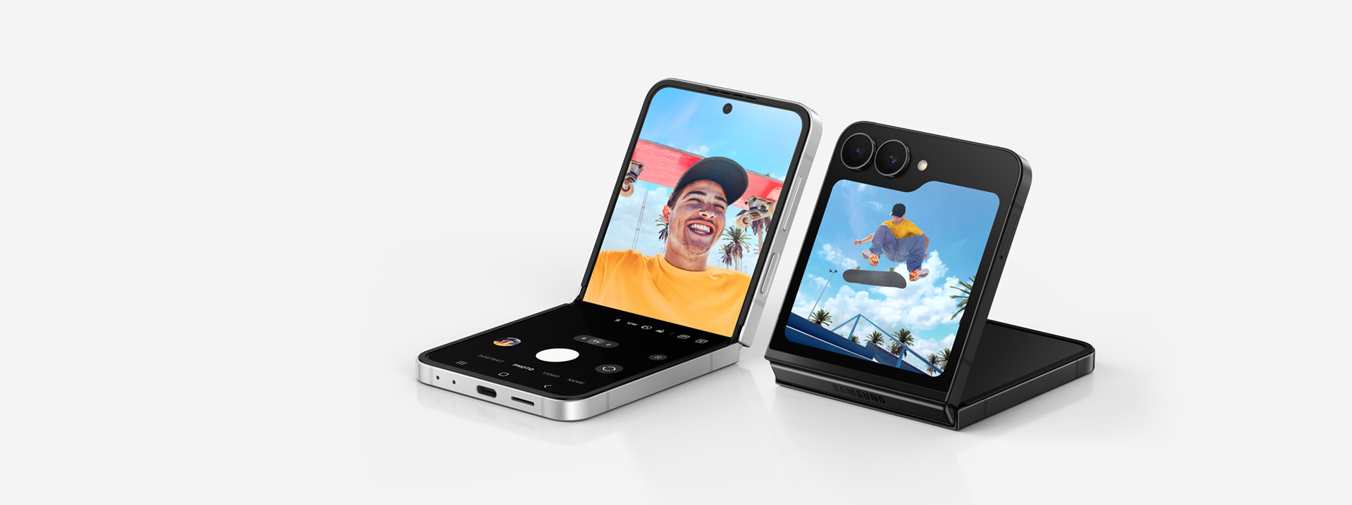 Samsung Galaxy Z Flip7 FE &mdash; чёрный и белый цвета в режиме FlexMode