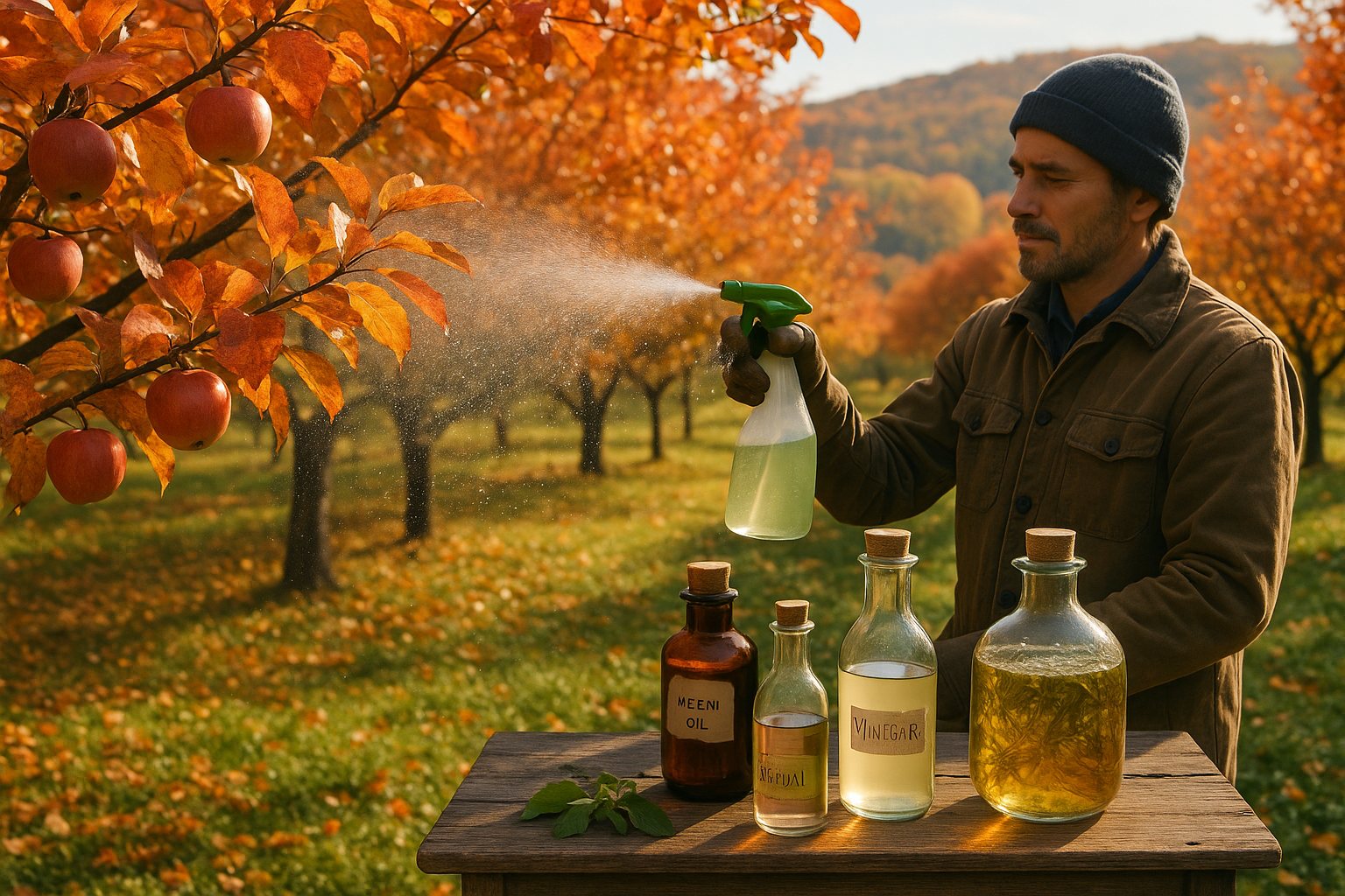 Обработка яблони раствором фунгицида для защиты от болезней