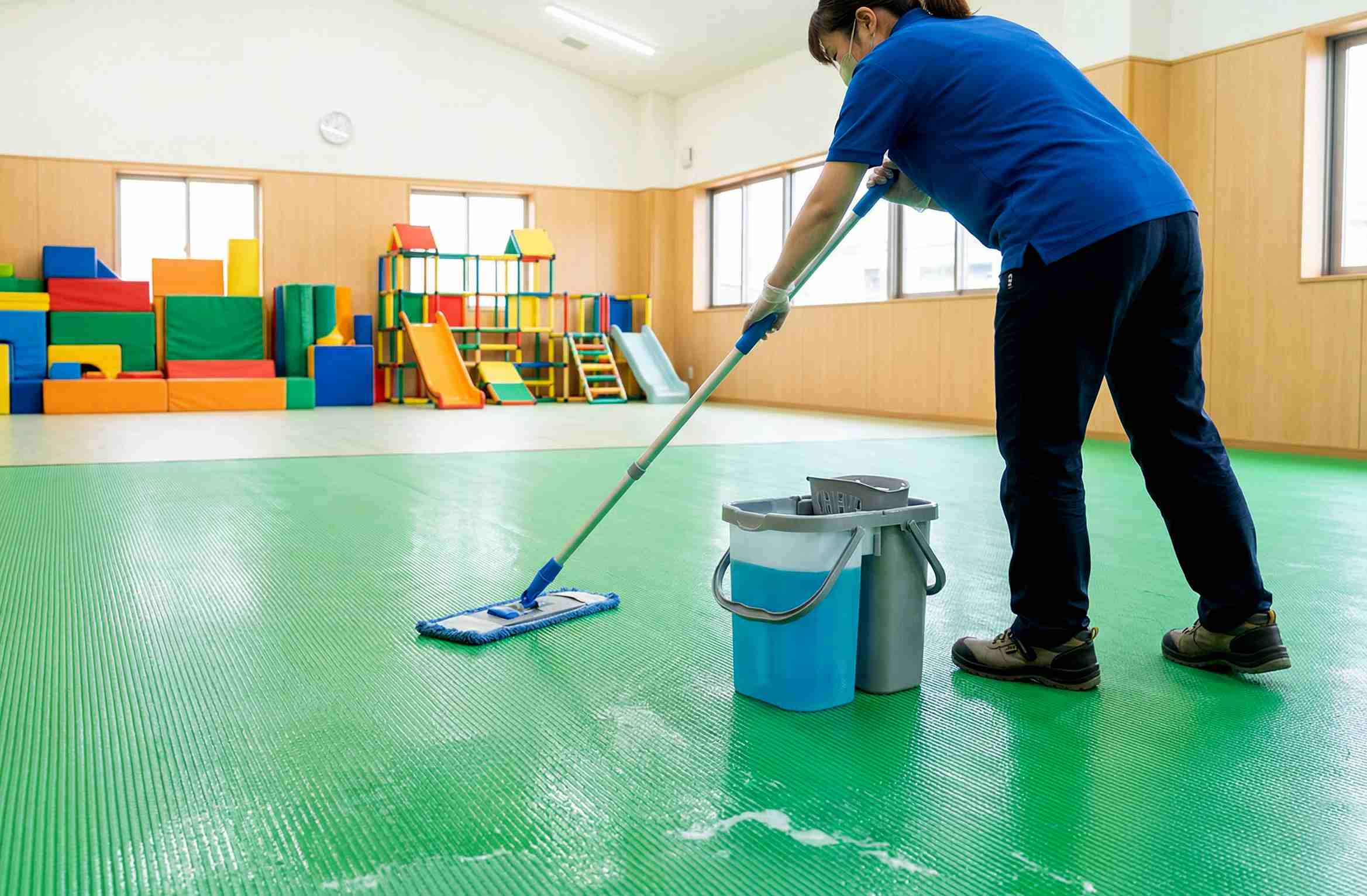 Санитария напольного покрытия в детской игровой комнате