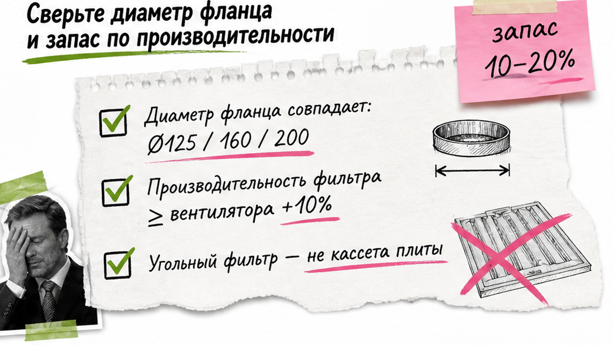Чеклист подбора диаметра и производительности угольного фильтра
