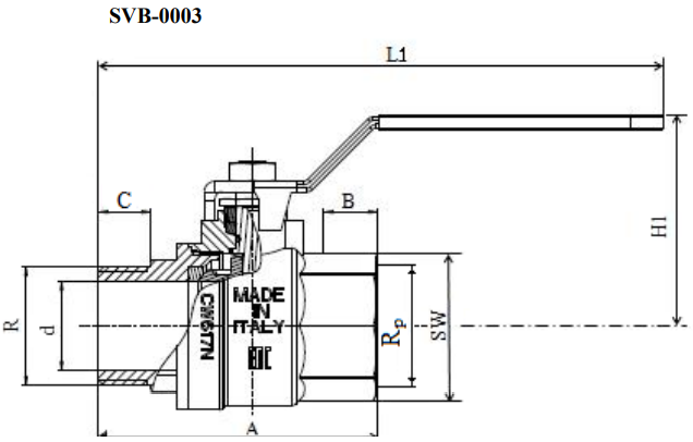 Габариты шарового крана Stout SVB-0003-000020