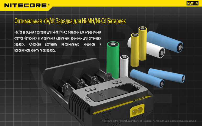 Оптимальная -dV/dt Зарядка для Ni-MH/Ni-Cd Батареек в Nitecore Intellicharger NEW i4