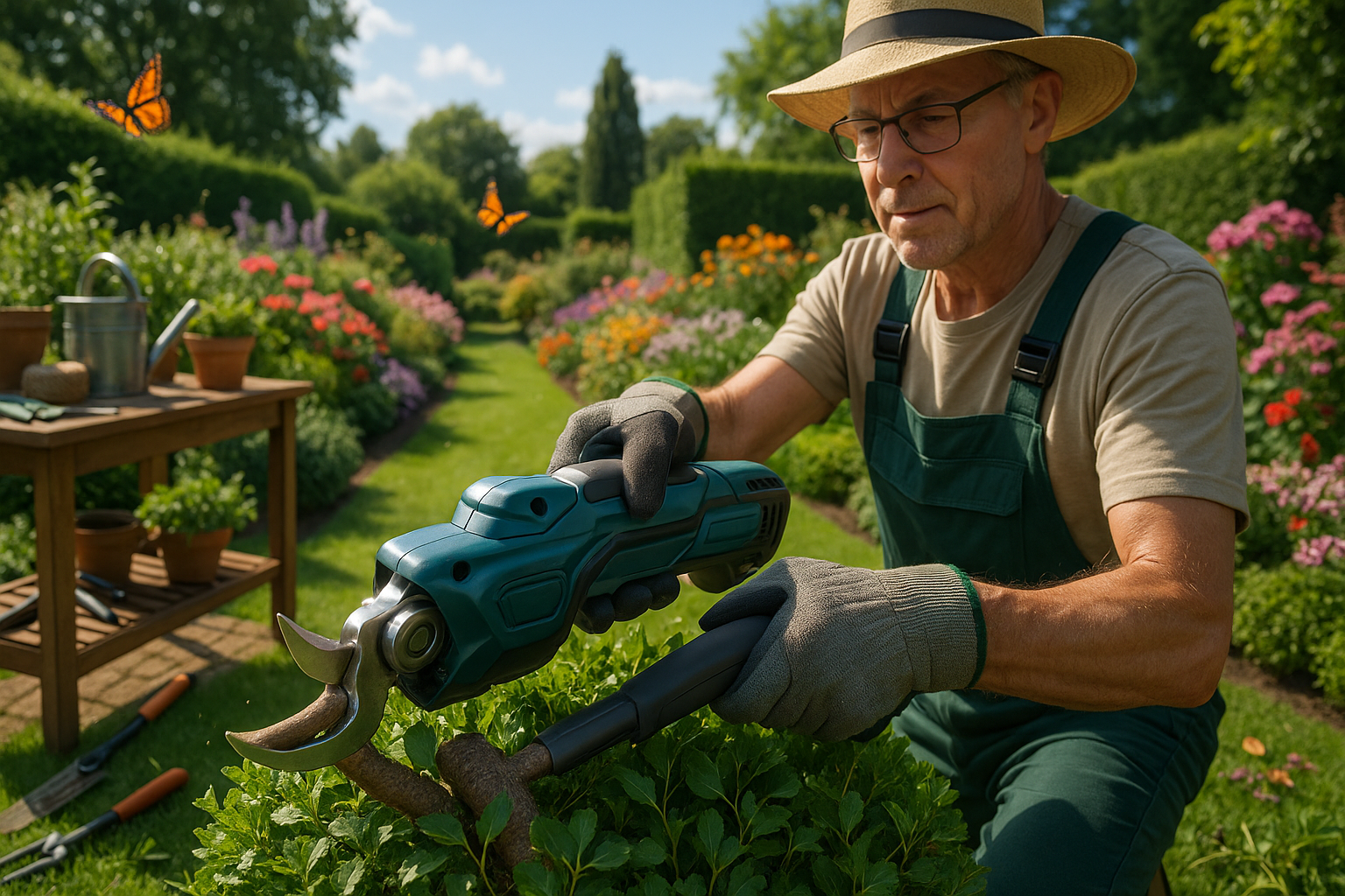 Аккумуляторный секатор для садовых работ с острыми лезвиями и эргономичной рукояткой