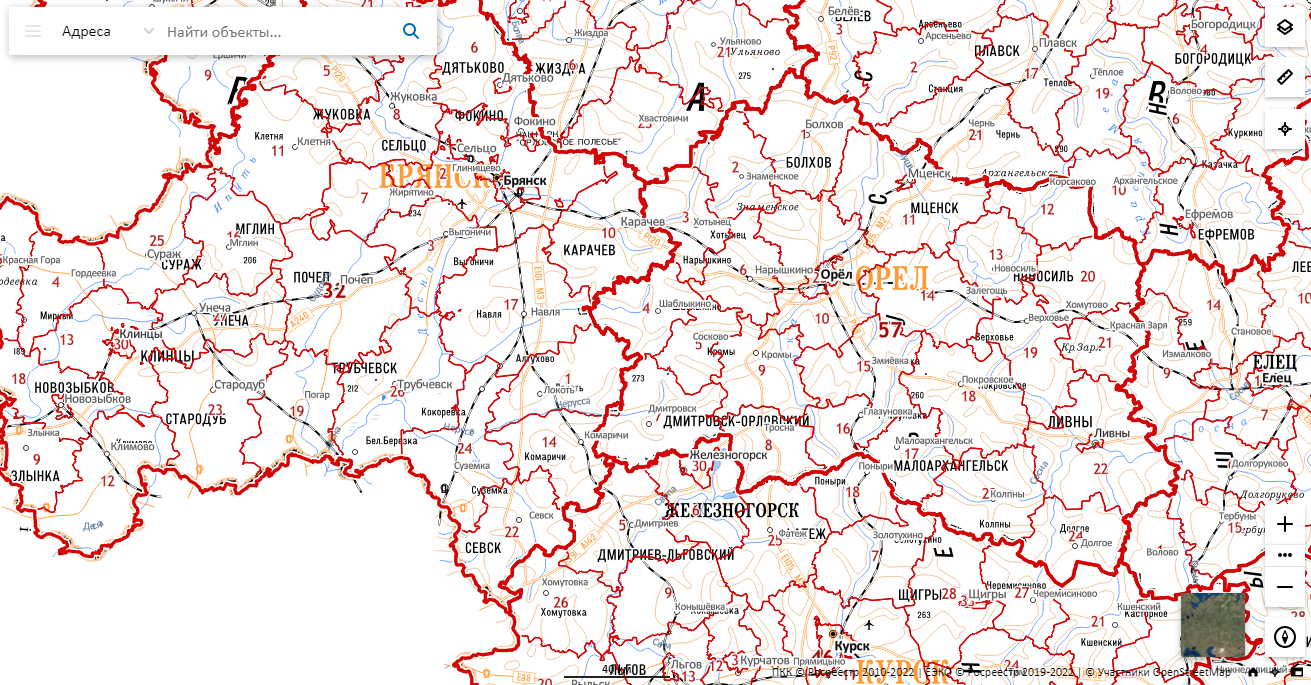 Публичная кадастровая карта Росреестра Орловской области