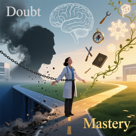 <img src="professional-crisis-to-mastery-transformation.jpg" alt="Mental health professional overcoming impostor syndrome and crisis transforming doubt into professional mastery and confidence">