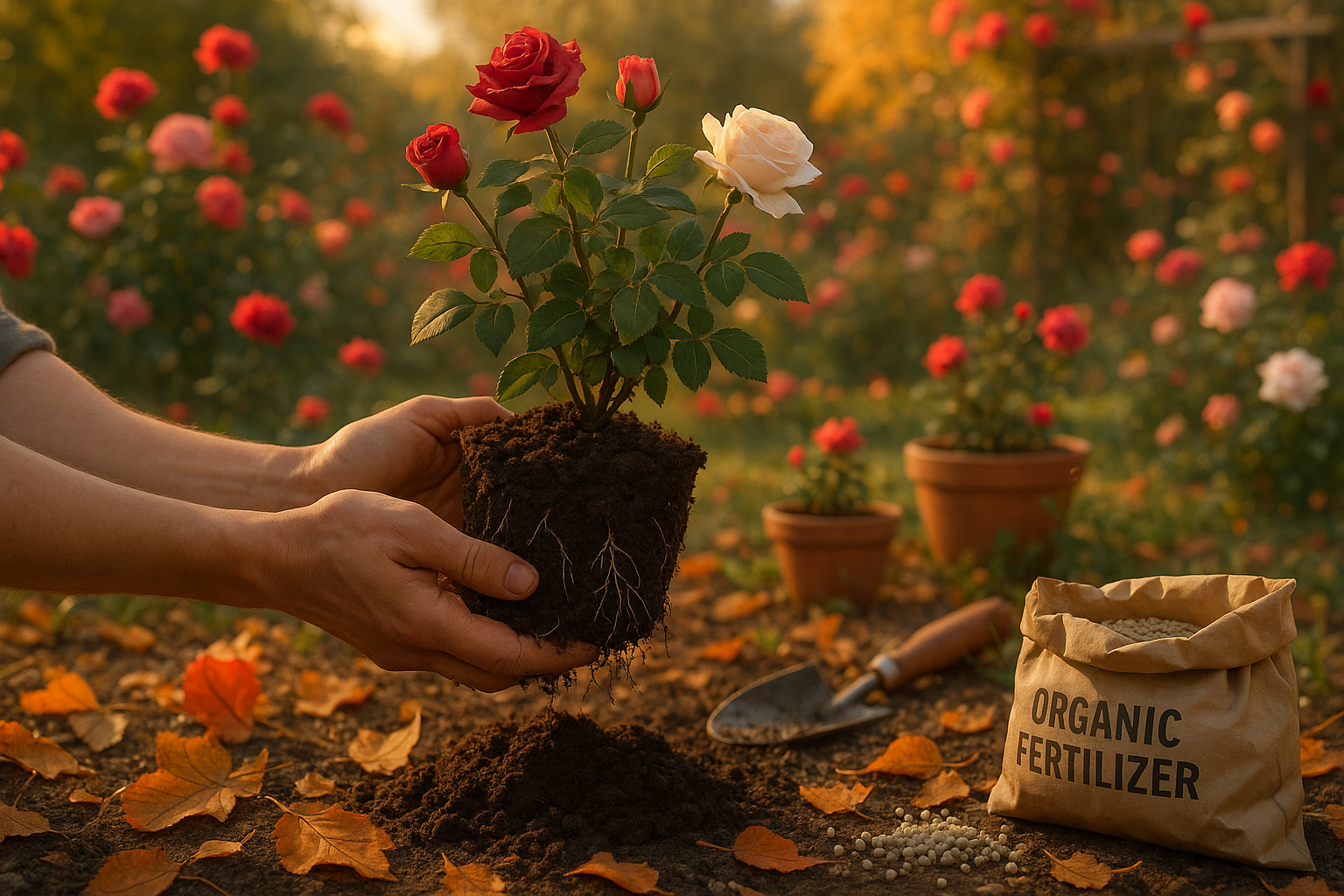 Осень, пересадка роз и внесение удобрений &mdash; здоровые розовые кусты в саду