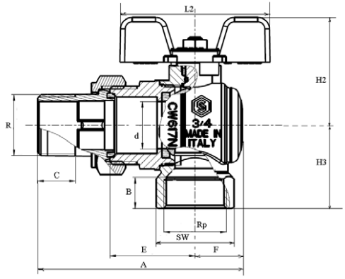 Габариты шарового крана Stout SVB-0008-000020