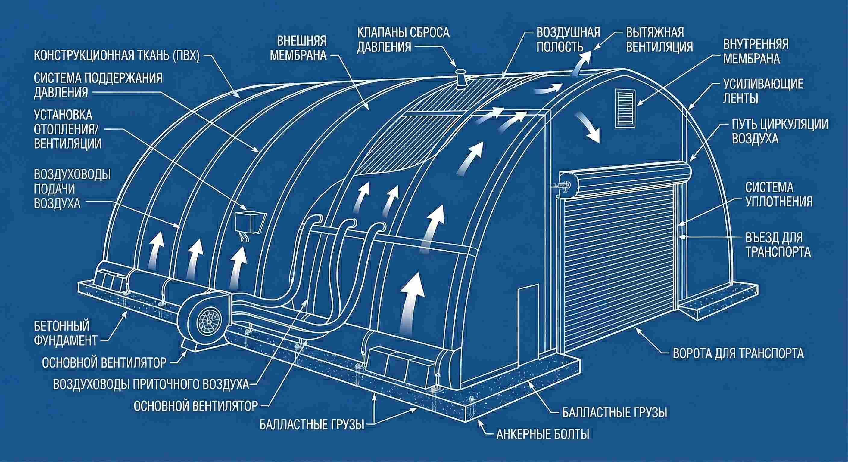 Конструкция пневмоангара - техническая схема