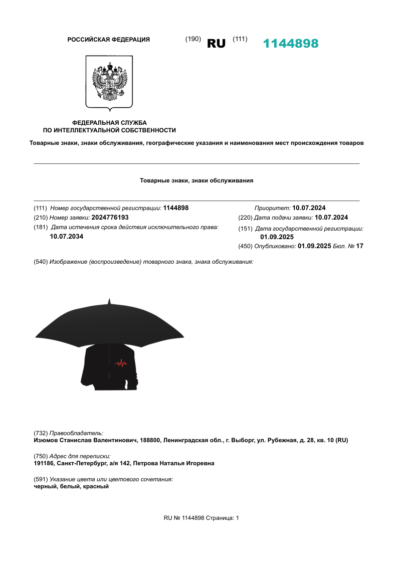 Свидетельство № 1144898 на изобр. ТЗ (силуэт человека под зонтом)-1.png