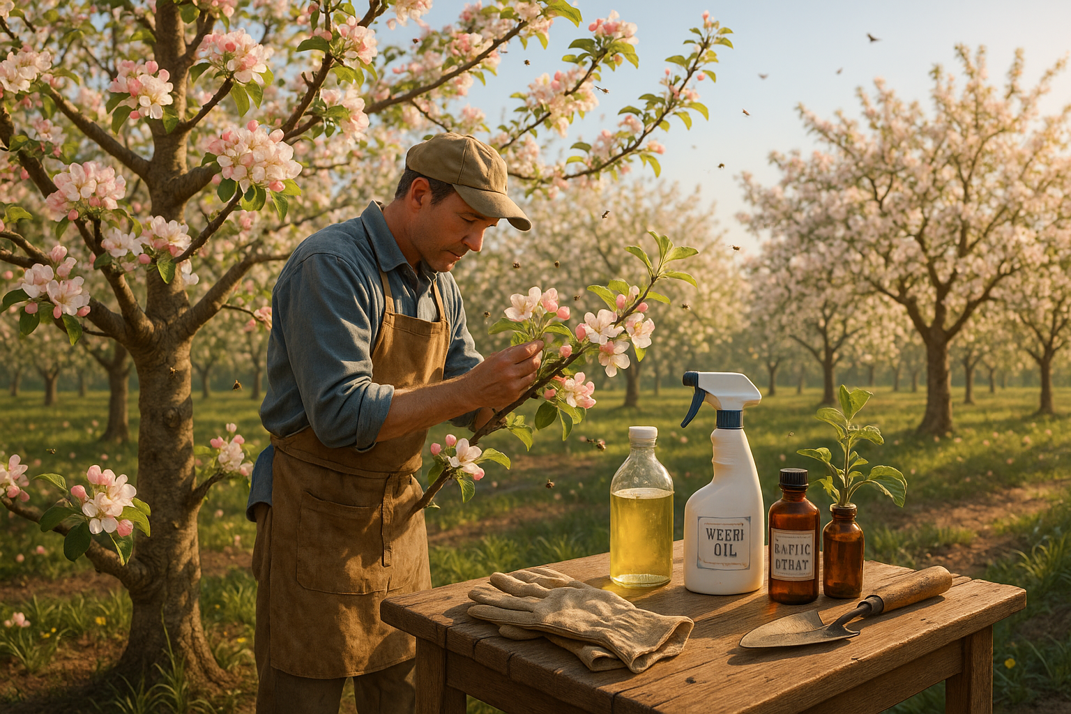 Яблоня и груша с листовыми повреждениями от вредителей и признаками болезней, средства для обработки и защиты