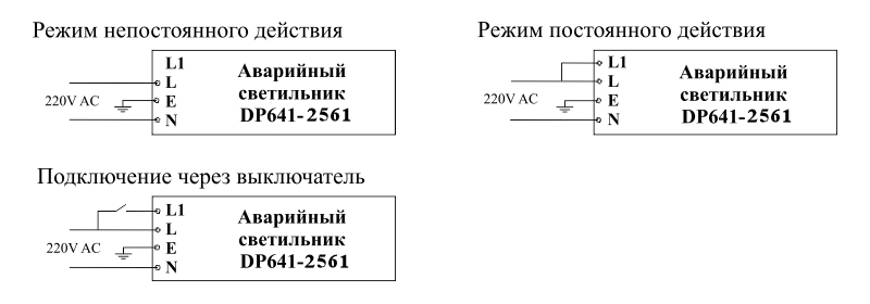 Подключение электропитания для светодиодного аварийного накладного светильника Moncato DP641 IP65 