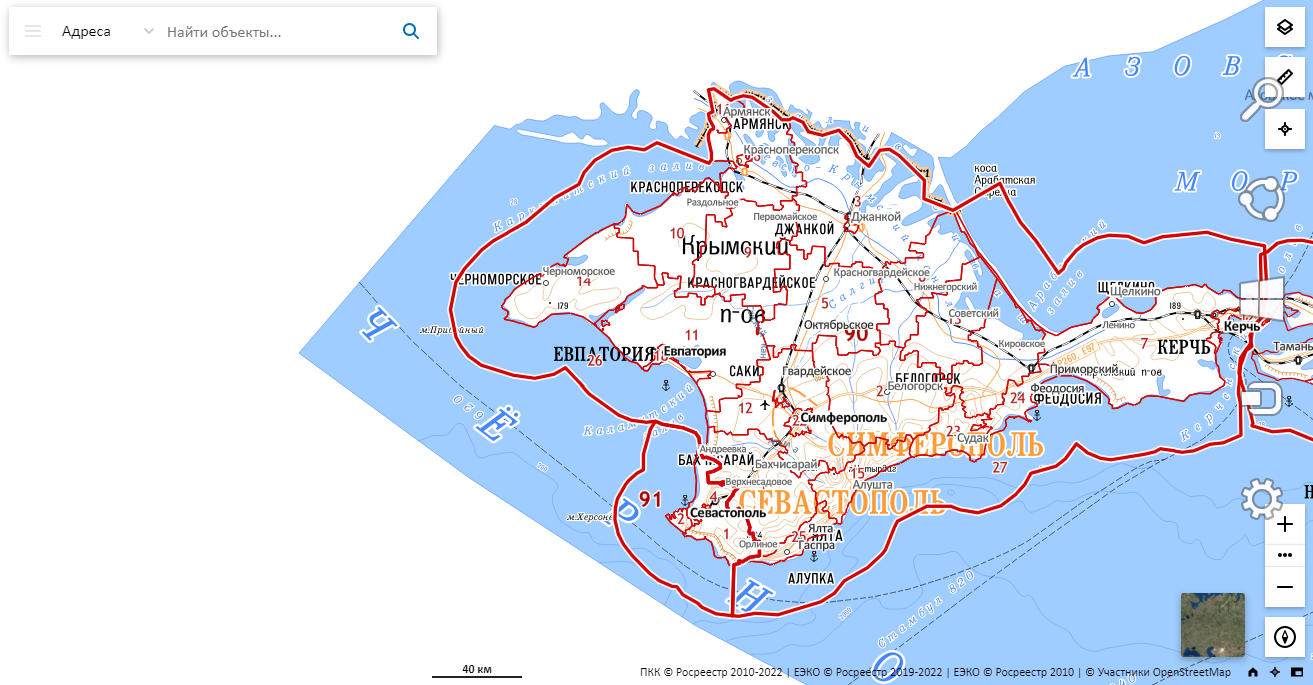 Публичная кадастровая карта Росреестра Республики Крым и Севастополя