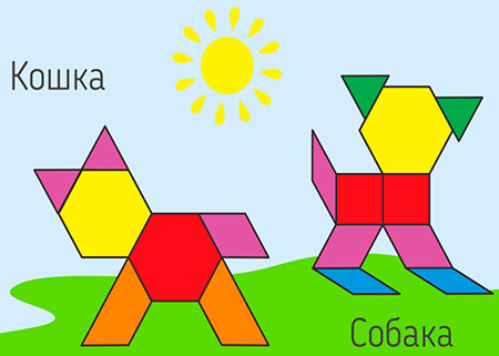 Шаблон для мозаики Pattern Blocks «Собака и кошка»