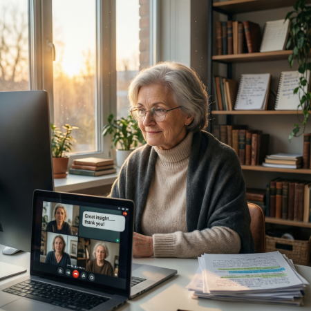 <img src="cherkessk-online-intellect-club-elderly-learning.jpg" alt="Elderly woman in Cherkessk participating in online intellectual club training for cognitive development and mental fitness">