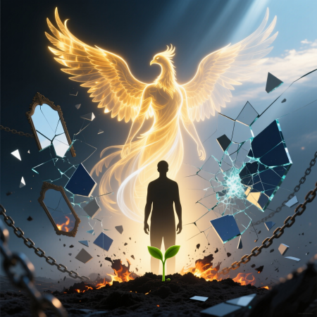 <img src="crisis-psychological-transformation-point-assembly.jpg" alt="Psychological transformation through crisis: fragmented past transforming into integrated new self at point of assembly">