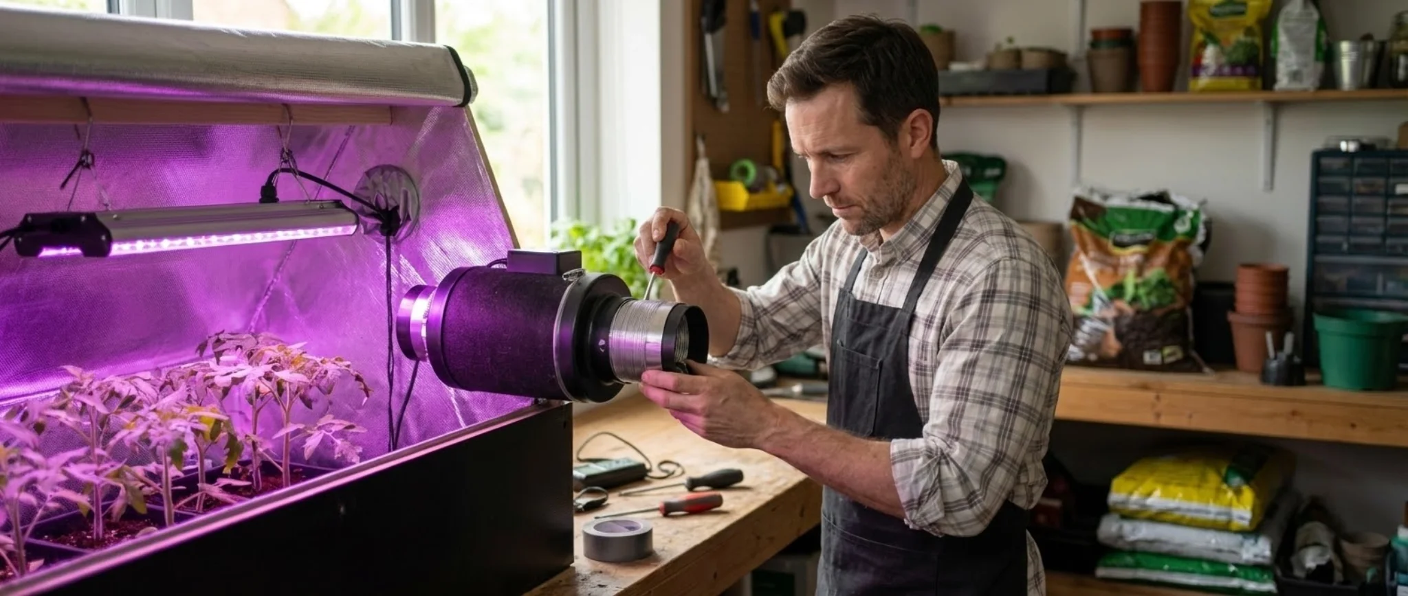 Самодельный каркас гроубокса из труб с отражающей пленкой Mylar