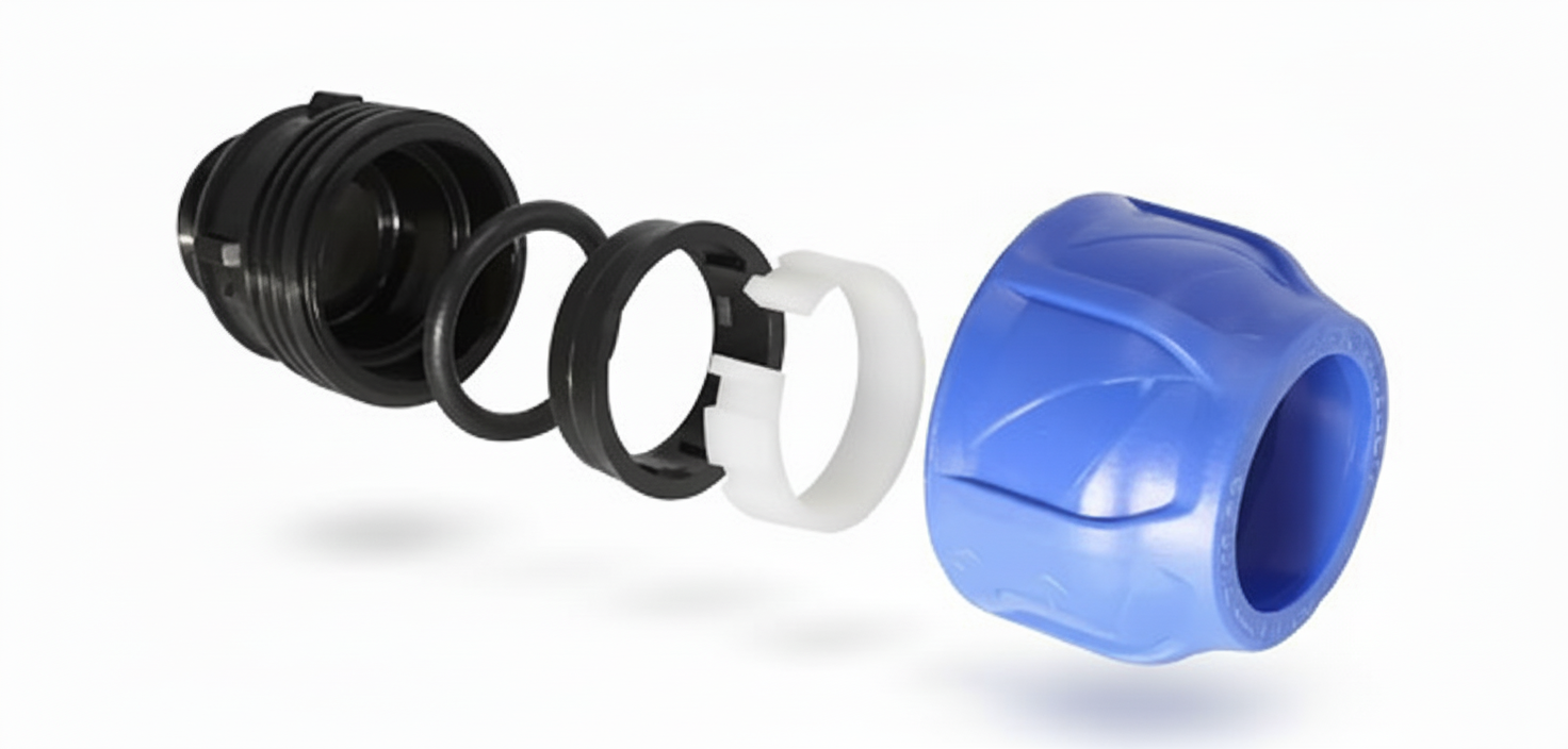 Схема устройства компрессионного фитинга в разборе