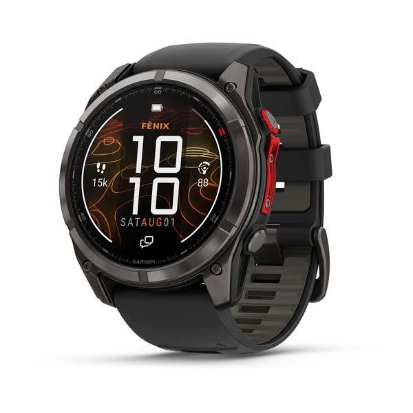 Умные часы Garmin Fenix 8 PRO, 51 мм, MicroLED, Sapphire, Carbon Gray DLC Titanium with Black/Pebble Gray Silicone Band, официальный ракурс 1