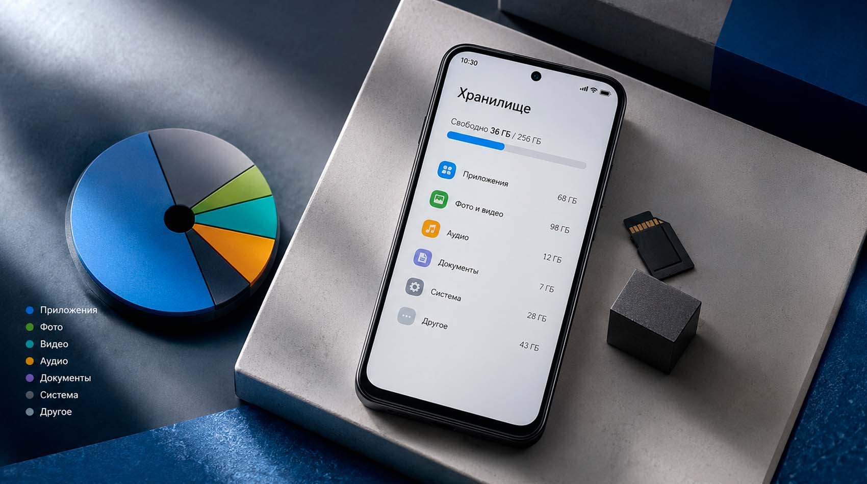 Смартфон и карты microSD разного объёма для фотографий, видео и документов Смартфон и карты microSD разного объёма для фотографий, видео и документов