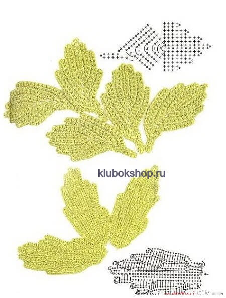 Схема вязания листочка
