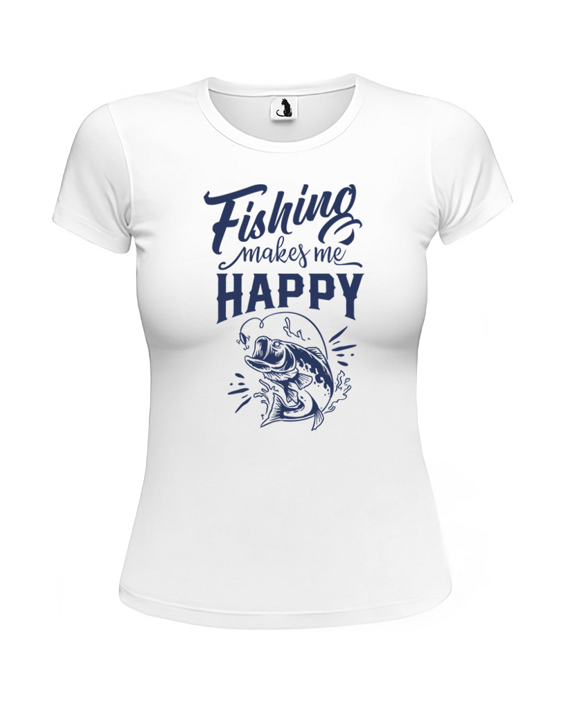 Футболка женская Fishing makes me happy приталенная белая