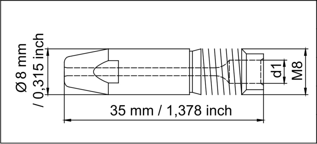 42.0001.5052 Наконечник контактный CuCrZr Ø 1,2 мм., M8x35,0 мм., предназначен для использования в качестве расходной части в ручных и автоматизированных сварочных горелках MIG/MAG;