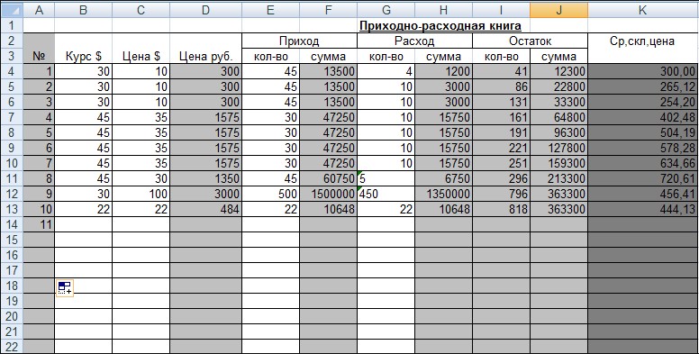 Складской учет в Excel 